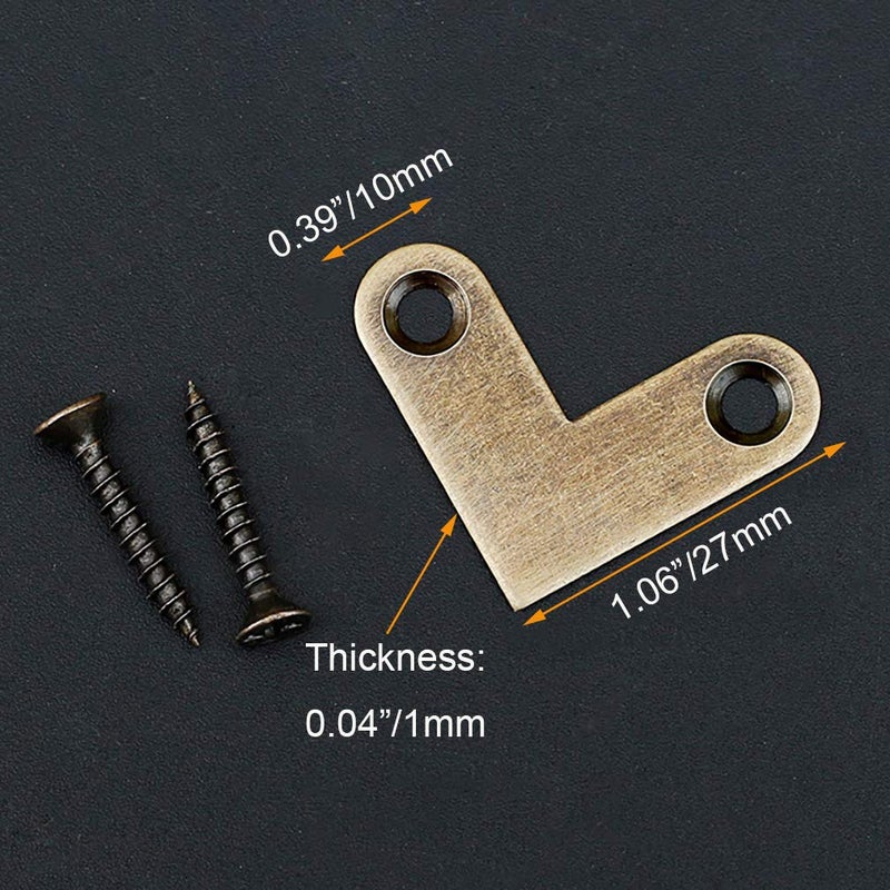 Tiazza 8Pcs Antique L Shape Brass Flat Corner Bracket Joint Flat Corner Brace Plate Support Drawer Fixed Corner Code (Antique Bronze) - Image 3